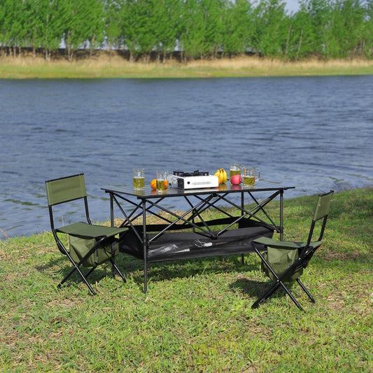Set Of 3 Folding Outdoor Table And Chair Set Black Grey