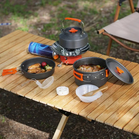 Foldable Handle Cookware Portable Camping Cookware Set for 2-3 People Non-stick Alumina Pots Pans Utensils for Outdoor