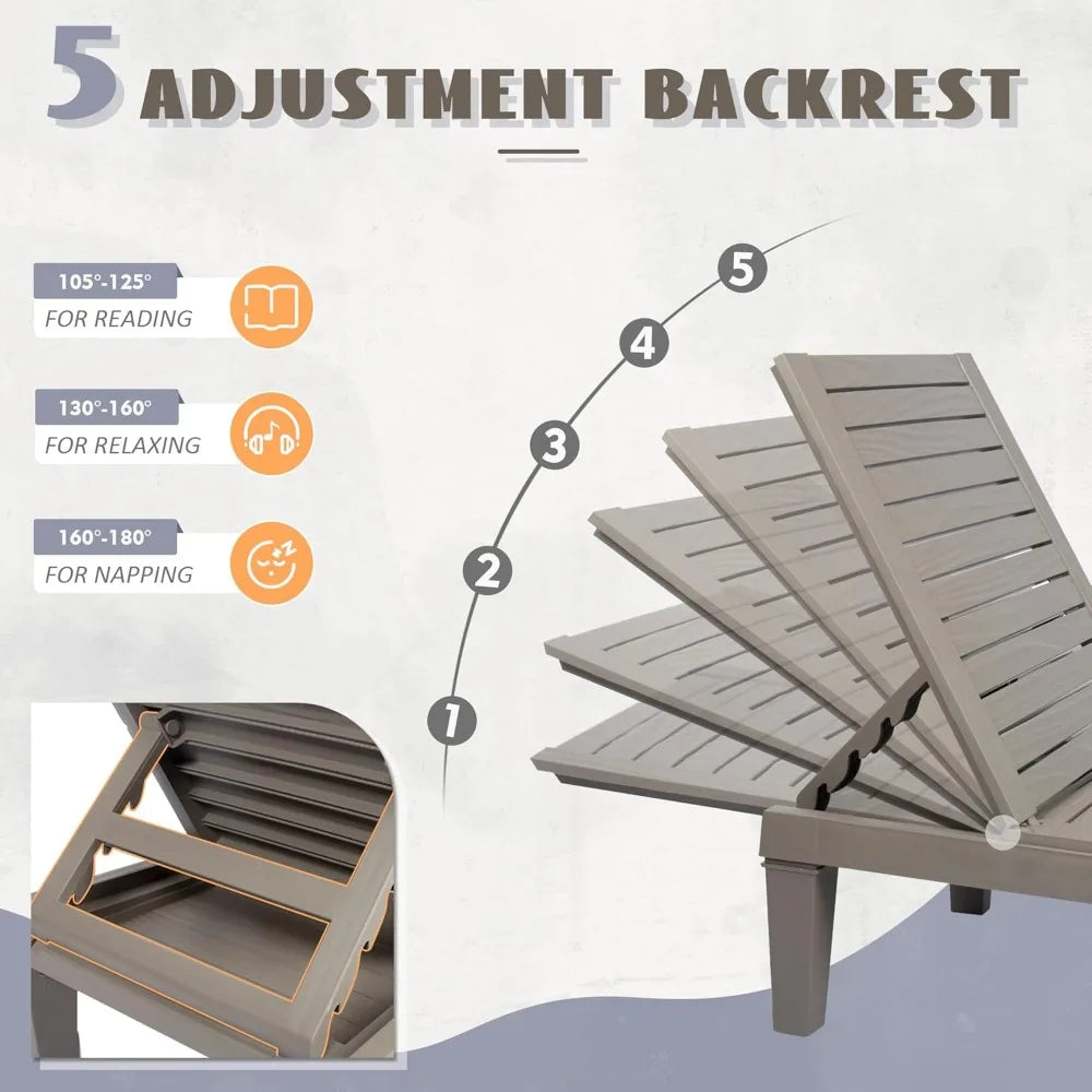 Set Of 2 Outdoor Pool Lounge Chairs 5 Position Adjustable