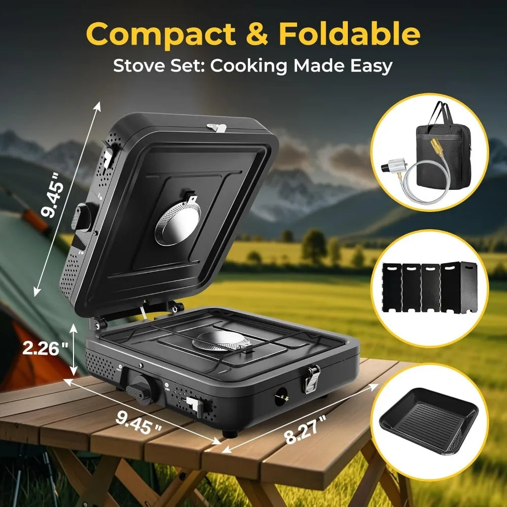 2 Burners Portable camping propane stove, 17,000 BTU camping stove, adjustable burner, outdoor cooking, barbecue