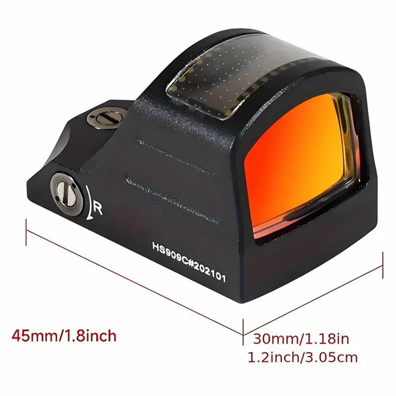 507C Solar-Powered Reflective Red Dot Scope - Aluminum Alloy, Black with Orange-Red Accents, Compact & Durable for Hunting