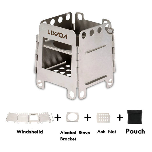 BBQ Stove Portable Stainless Steel Lightweight Folding Wood Stove Pocket Stove Outdoor Camping Cooking Picnic Backpacking Stove