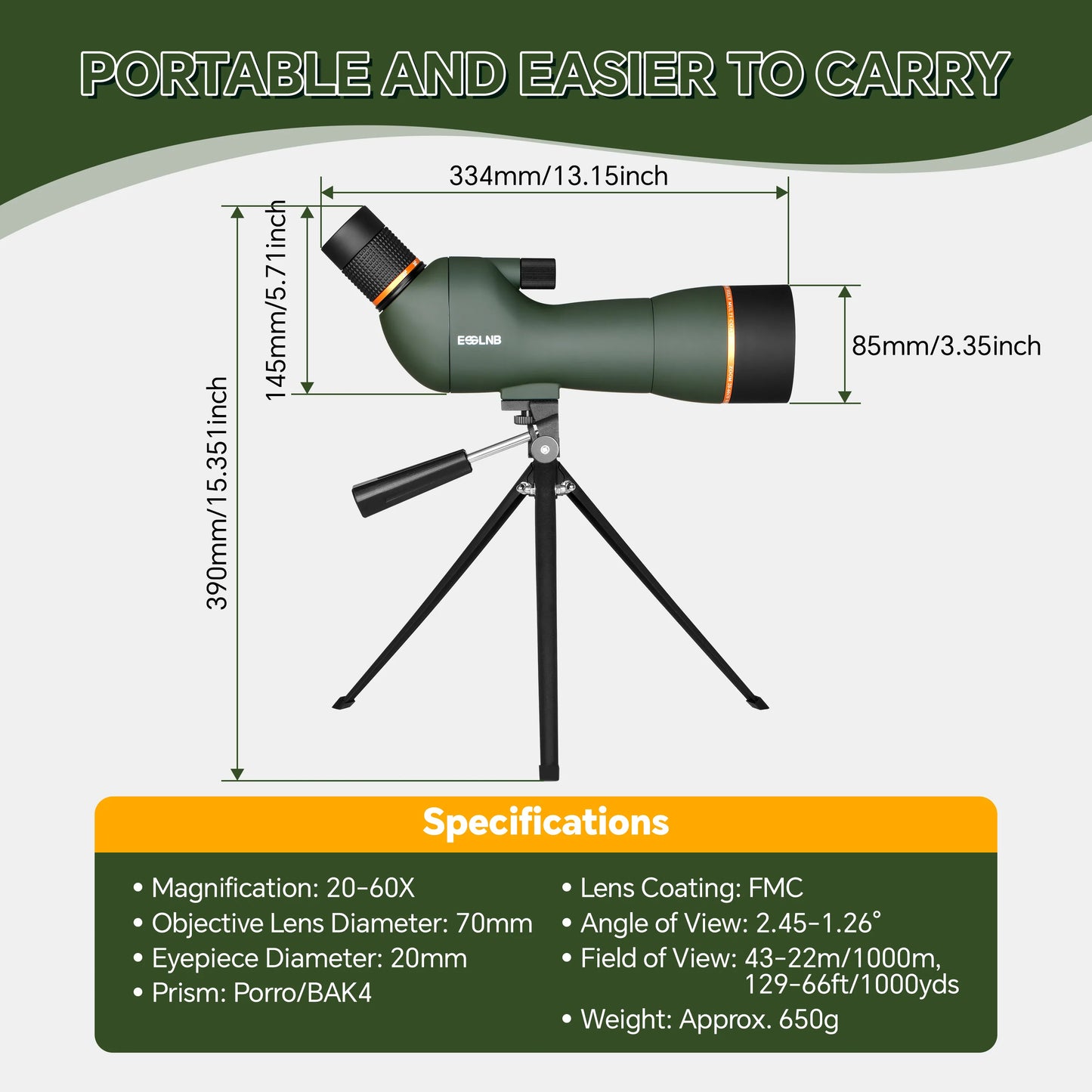 Eyepieces 20-60X HD Spotting Scope with Tripod for Bird Watching