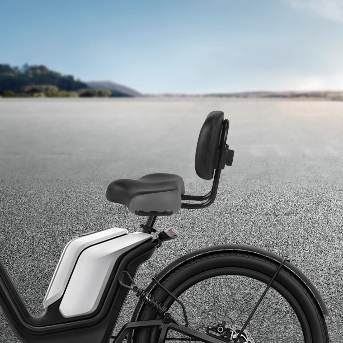 Back Cushion With Saddle & Frame Adjustable Back Cushion Bicycle Tricycle Saddle Seat Comfortable Riding Black