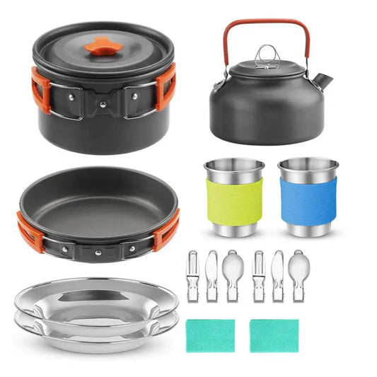 Portable Cooking Utensils Set Portable 2-person Camping Cookware Kit with Non-stick Pot Pan Kettle Outdoor Backpacking for Food