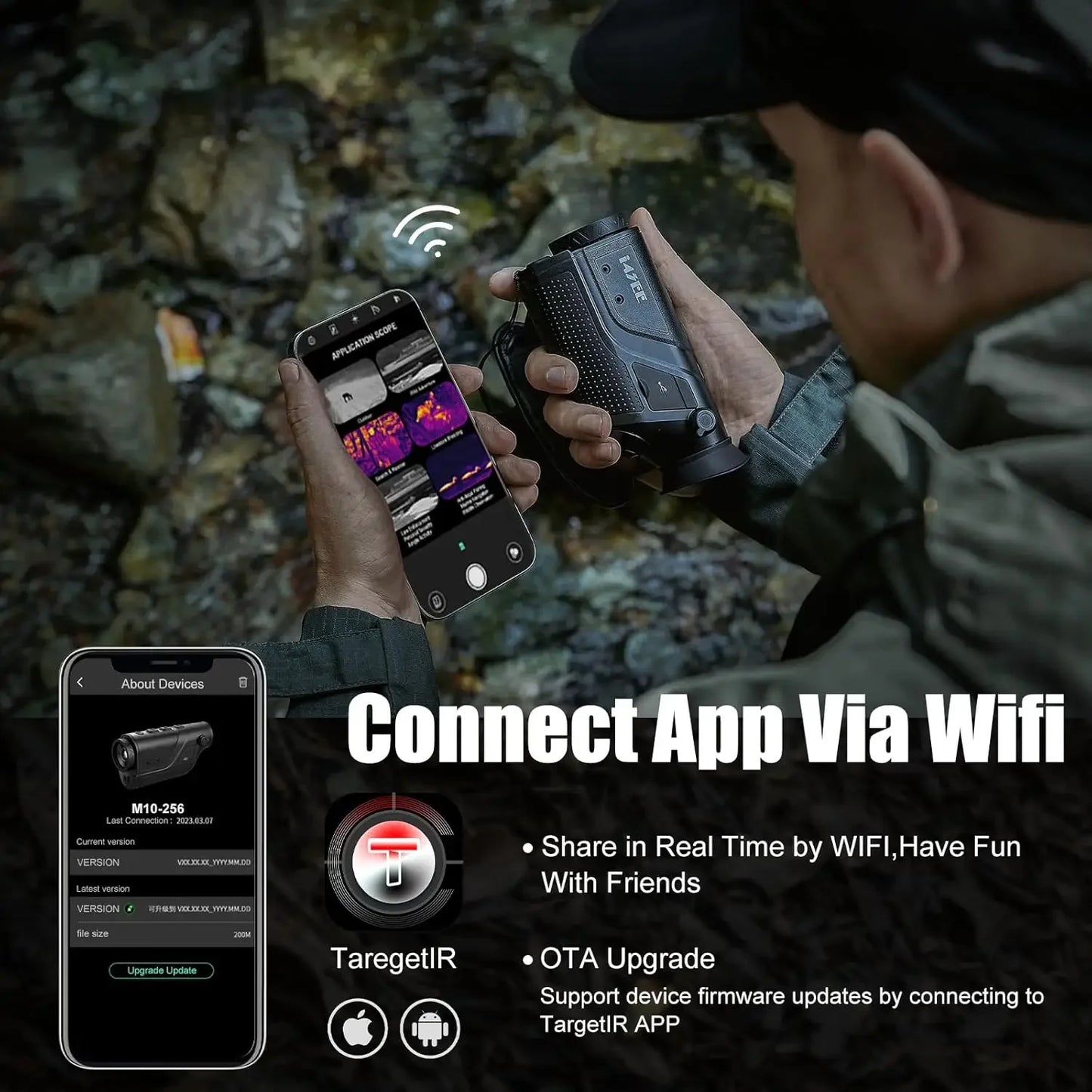 M10-256 Imaging Monocular for Hunting, 10mm Focal Lens 256x192(50Hz) Infrared Night Vision Telescope with Long