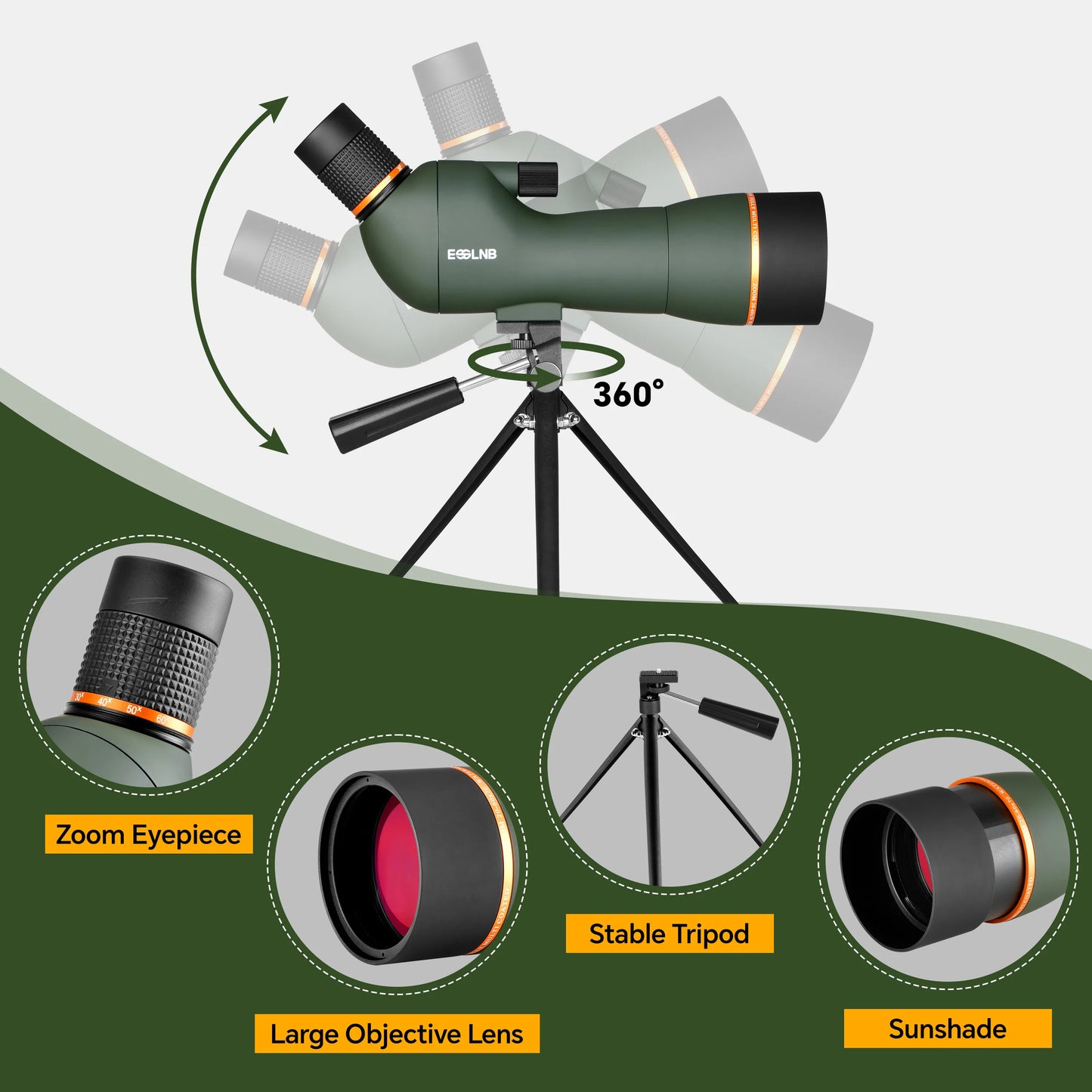 Eyepieces 20-60X HD Spotting Scope with Tripod for Bird Watching