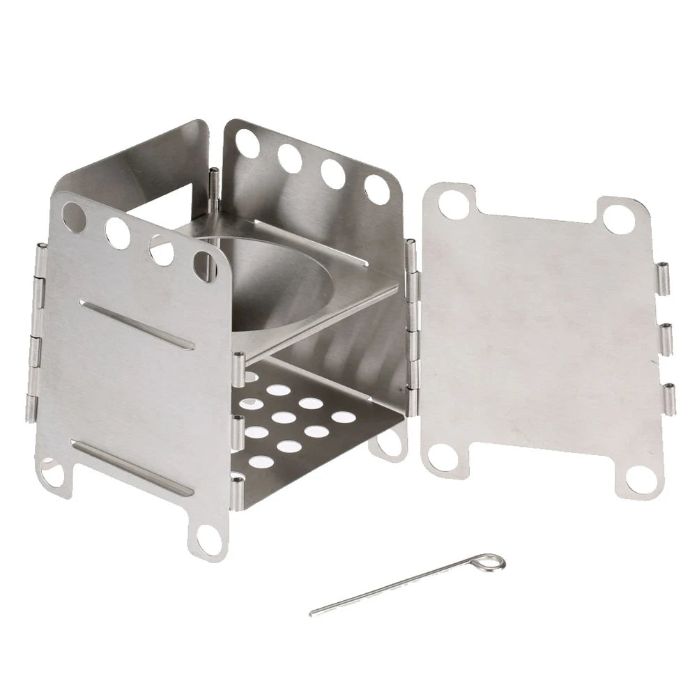 BBQ Stove Portable Stainless Steel Lightweight Folding Wood Stove Pocket Stove Outdoor Camping Cooking Picnic Backpacking Stove