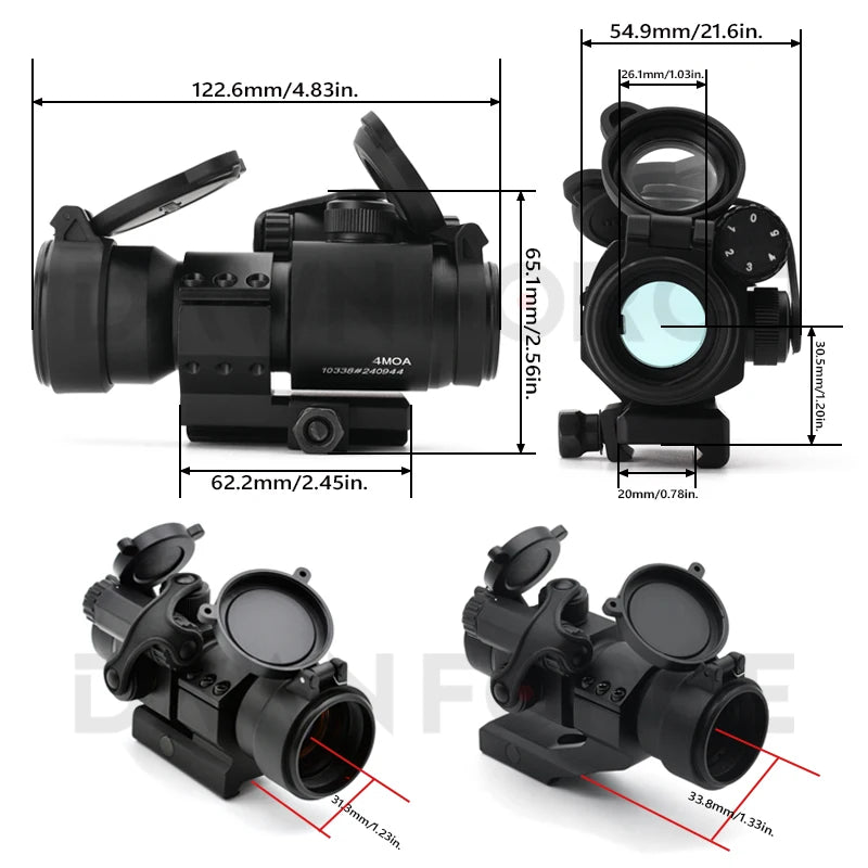 Holy Warrior M2 Red Dot with Basic / Oblique Mount 4MOA Reflex Sight and Lens Caps Full Markings for Hunting Airsoft