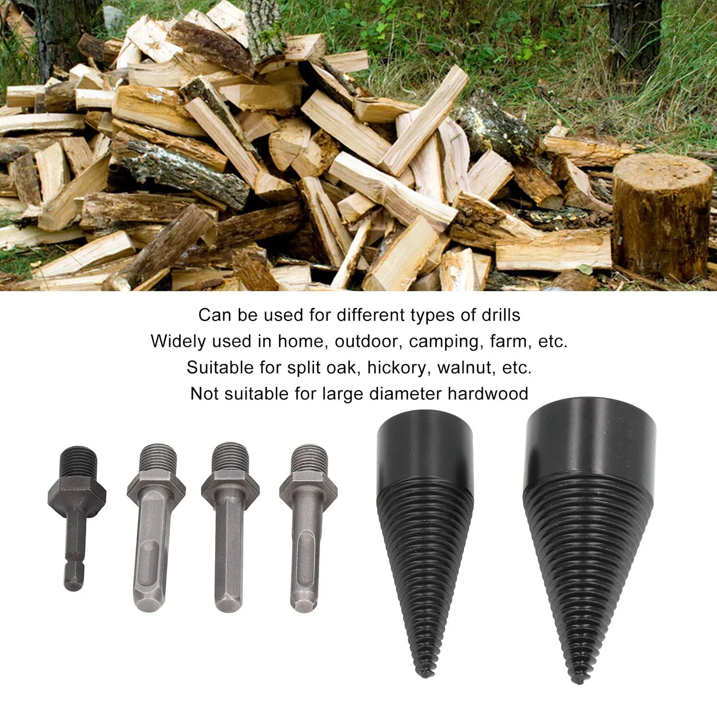 Hancaner Wood Splitter Drill Bit Set Detachable Cone For Camping