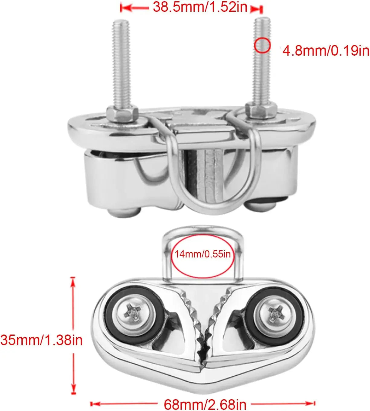 Sailboat Cam Cleat With Ring 316 Stainless Steel 10mm Rope