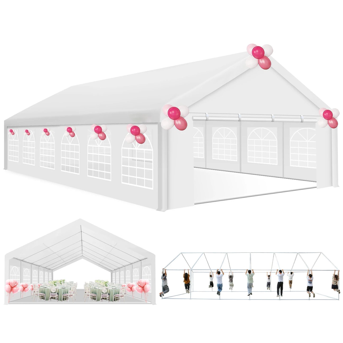 20x40 Party Tent Heavy Duty, Galvanized Wedding Tent, Event Shelter Tent For Parties, Outdoor Tent with Removable Sidewall