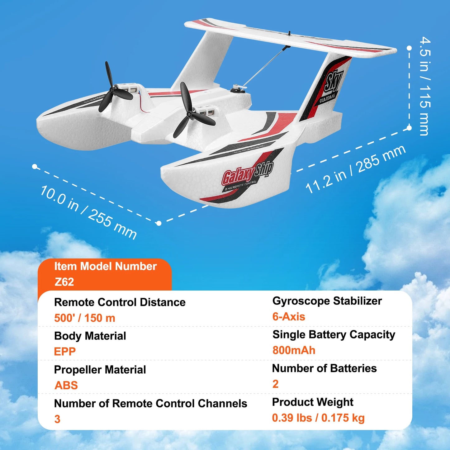 VEVOR EPP Foam RC Plane 2.4G 3CH Radio Control Glider