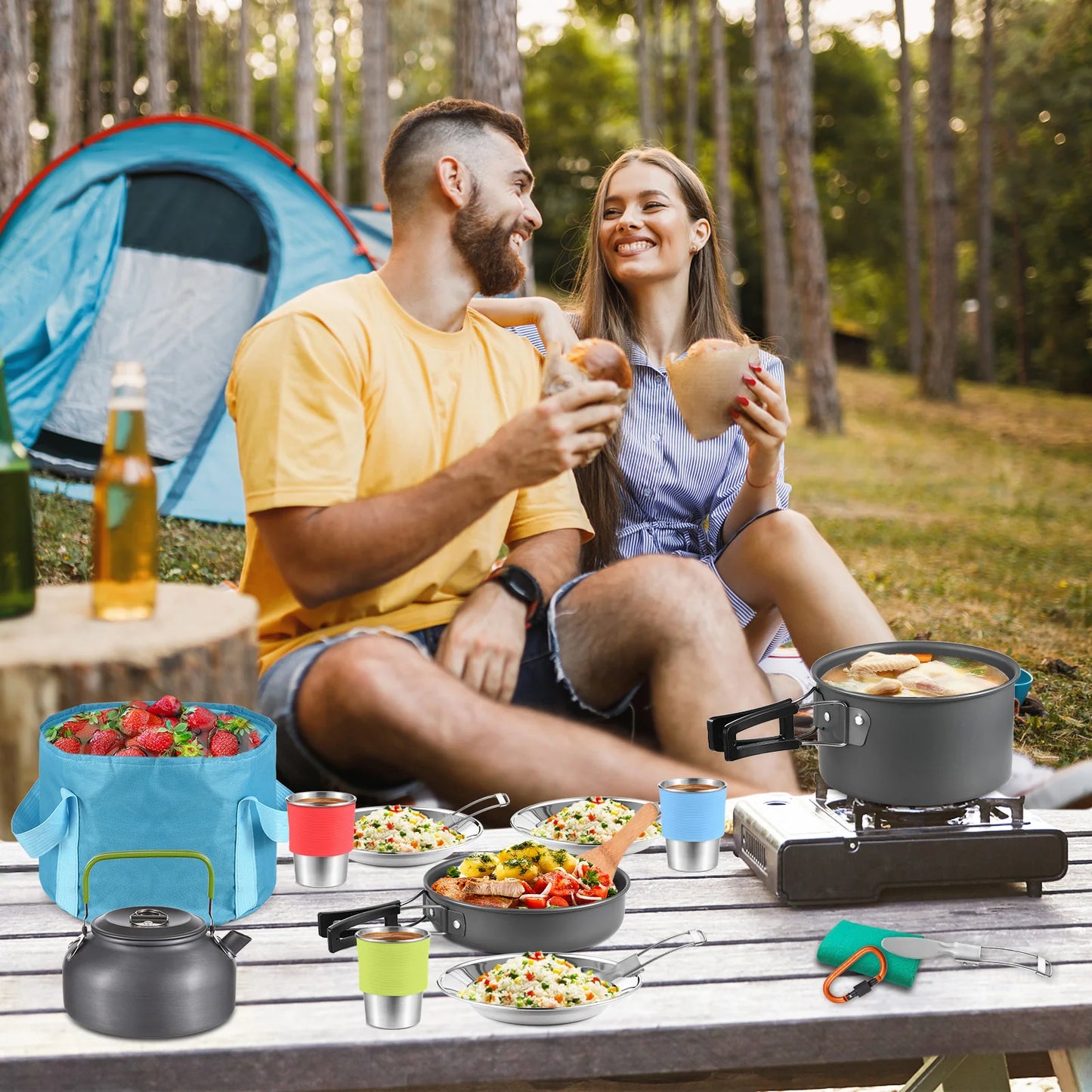 TOMSHOO 20pcs Outdoors Camping Pot Set Portable Aluminum Cookware Set