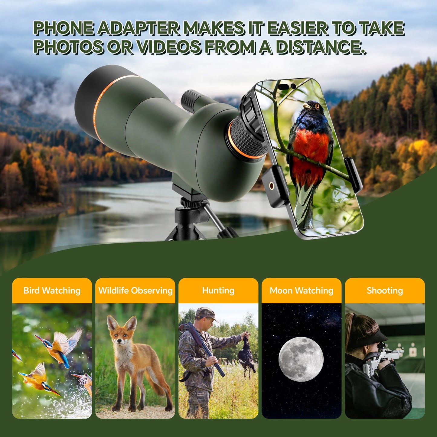 Eyepieces 20-60X HD Spotting Scope with Tripod for Bird Watching