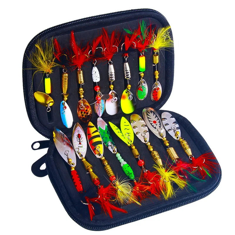 Sixteen Piece Fake Bait Spinner Lures Metal Fishing Lure Kit