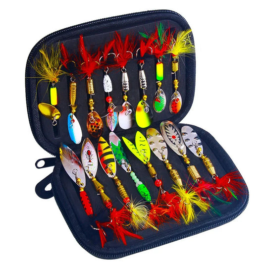 Sixteen Piece Fake Bait Spinner Lures Metal Fishing Lure Kit