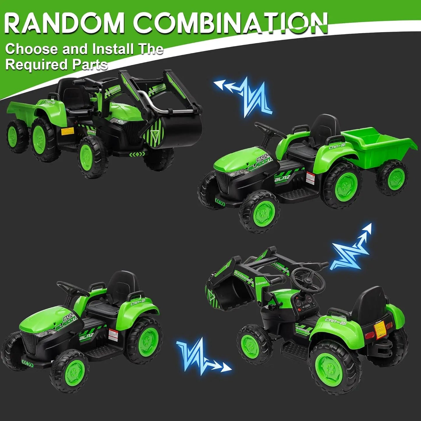 Kids 12V 3 in 1 Ride on Excavator & Tractor with Detachable Trailer, Ride on Car Toy with Remote Control, Digger, LED Lights