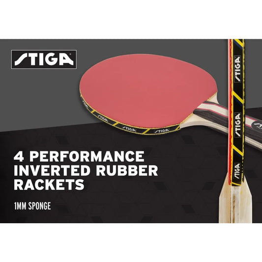 Performance 4 Player Ping Pong Paddle Set of 4 – Table Tennis Rackets, 6 – 3 Star Orange and White Balls