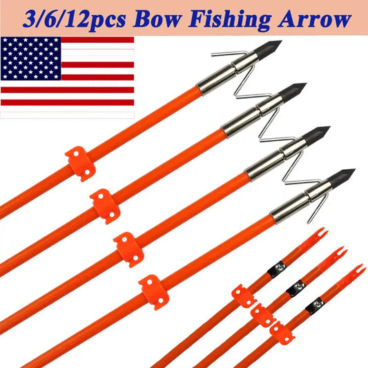 3/6/12Pcs Bowfishing Arrows Fiberglass Solid Arrows with Fish Hunting Broadhead