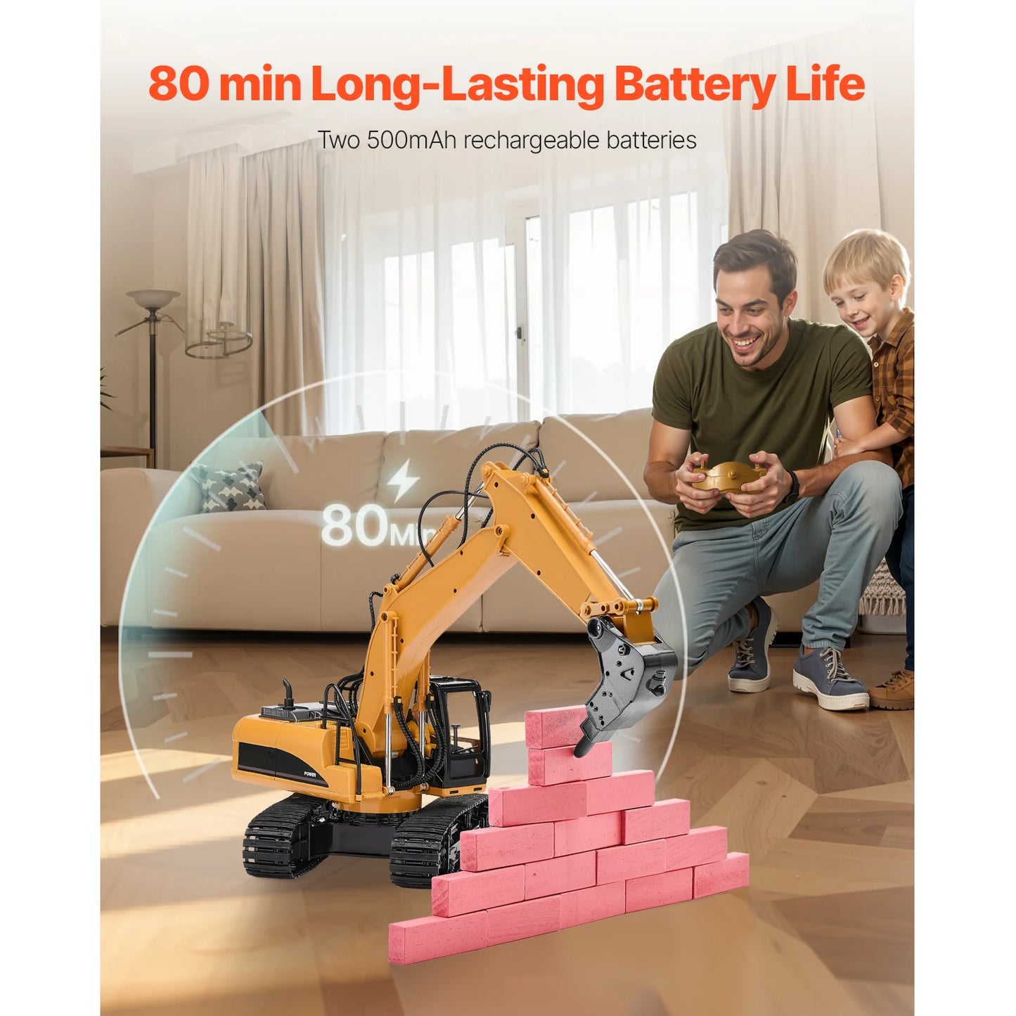 VEVOR 2.4G Remote Control Excavator Dump Truck 3 in 1 RC Model Car Digger Toy with Light & Sound Construction Vehicle for Kid