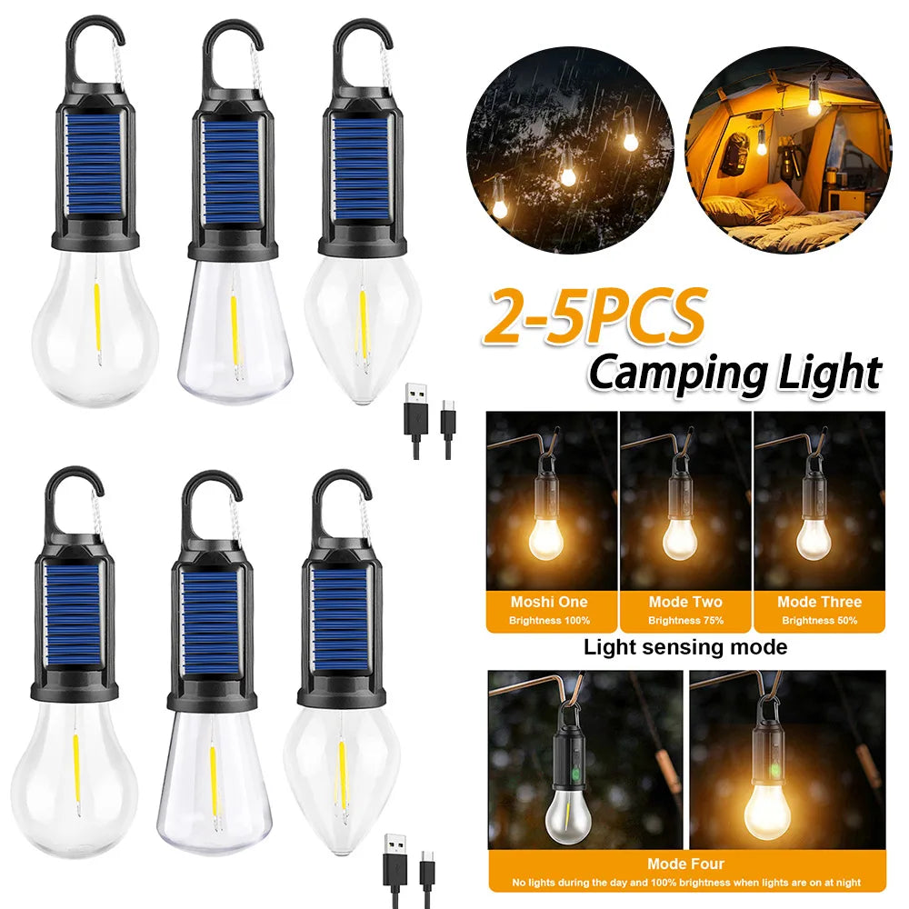 Solar Powered LED Lantern USB Charging Camping Light
