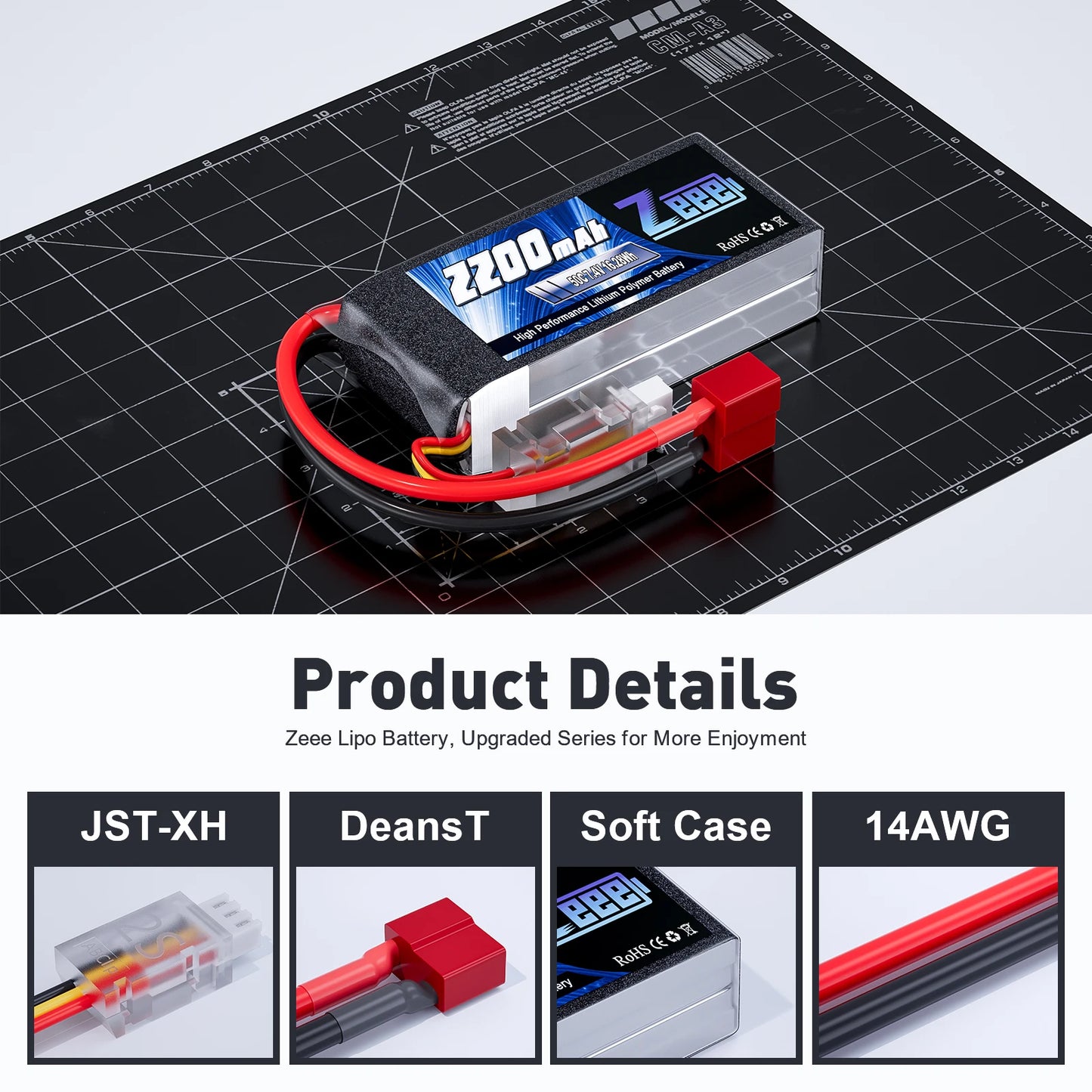 Zeee 2S 2200mAh RC LiPo Battery 7.4V 50C XT60 Plug Softcase