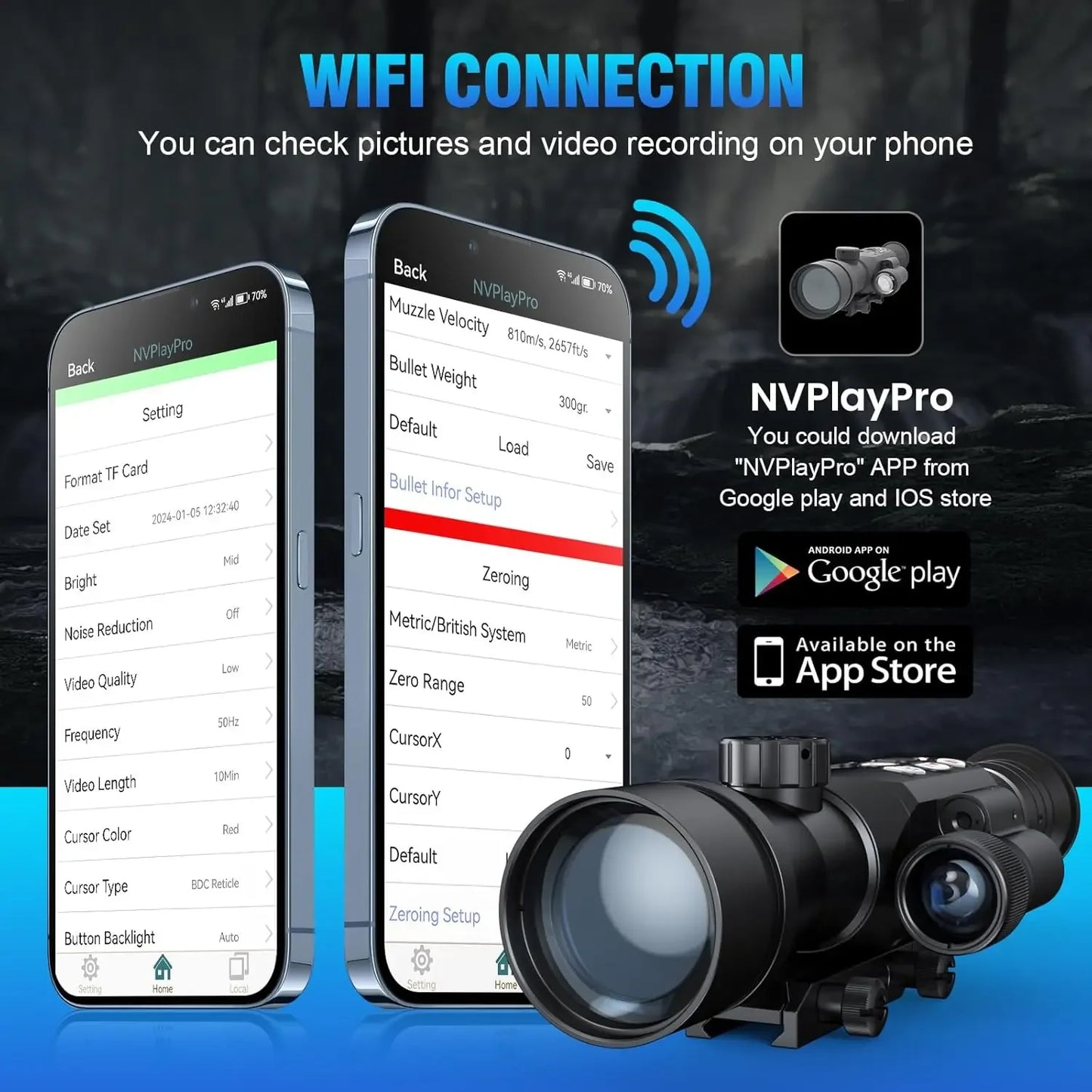 Night Vision Rifle Scope for Hunting Infrared Digital 60mm Lens IP66 Zoom 4.6-18x (WiFi) App Ballistic Calculator