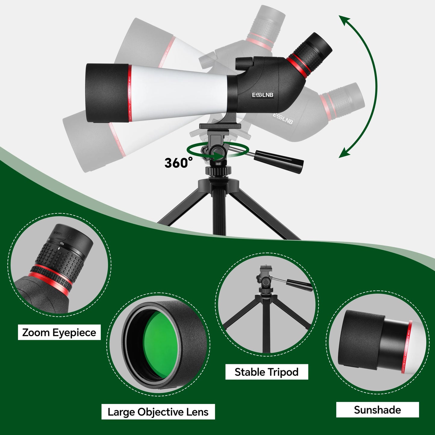 20-60X Zoom Spotting Scope 80mm Objective Lens Tripod For Hunting