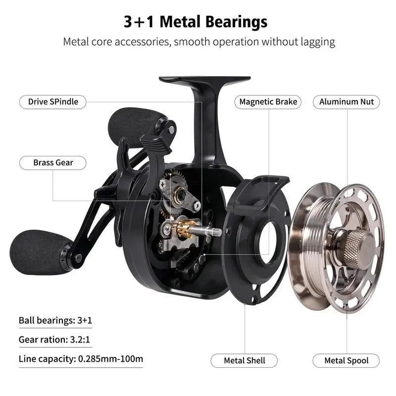 Ice Fishing Inline Freespool Reel Large Spool Wear Resistant 31BB