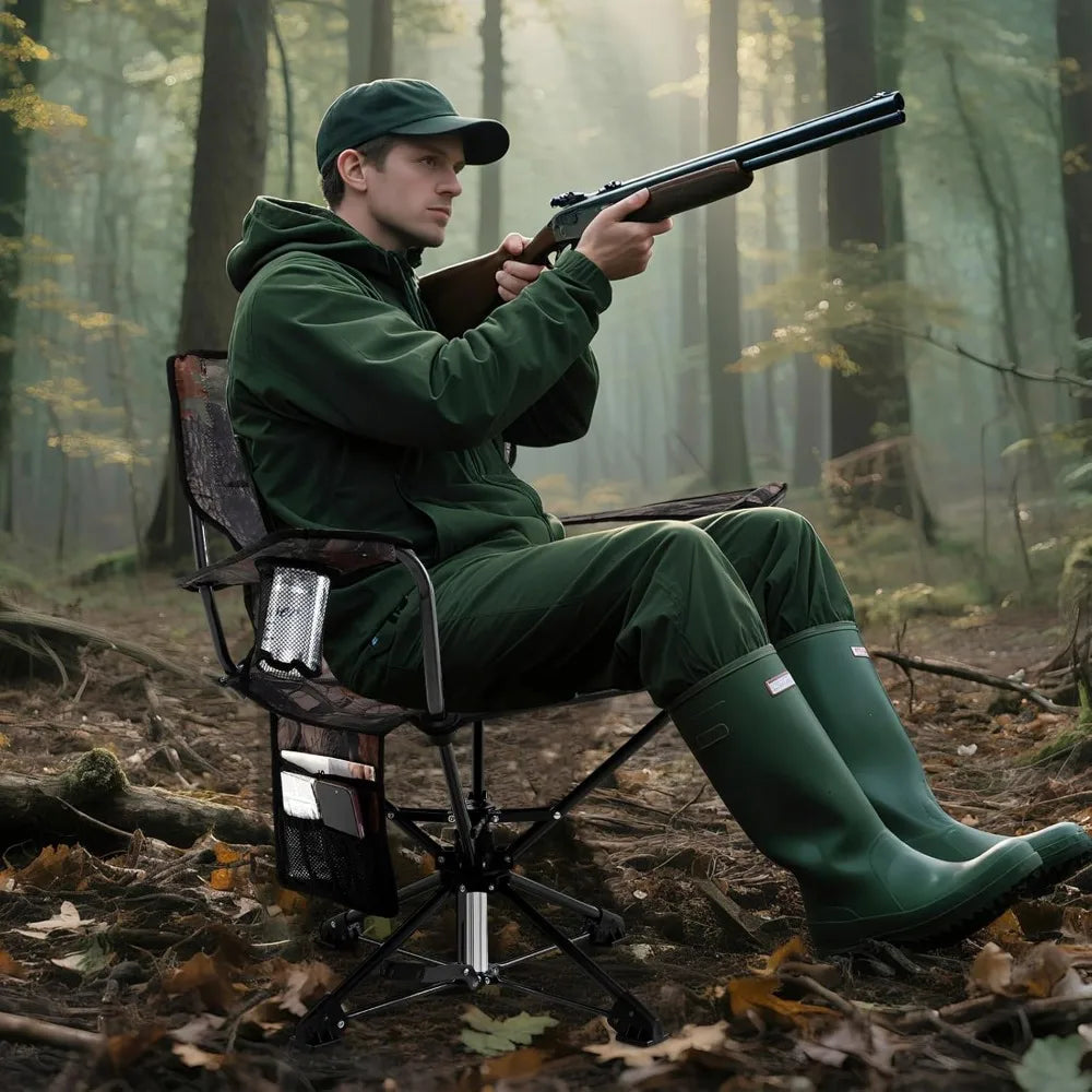 Swivel Hunting Chair, 360° Folding Hunting Blind Chair for Adults with Cup Holder & Carrying Bag, Portable Camping