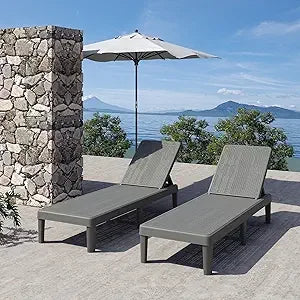 Set Of 2 Outdoor Pool Lounge Chairs 5 Position Adjustable