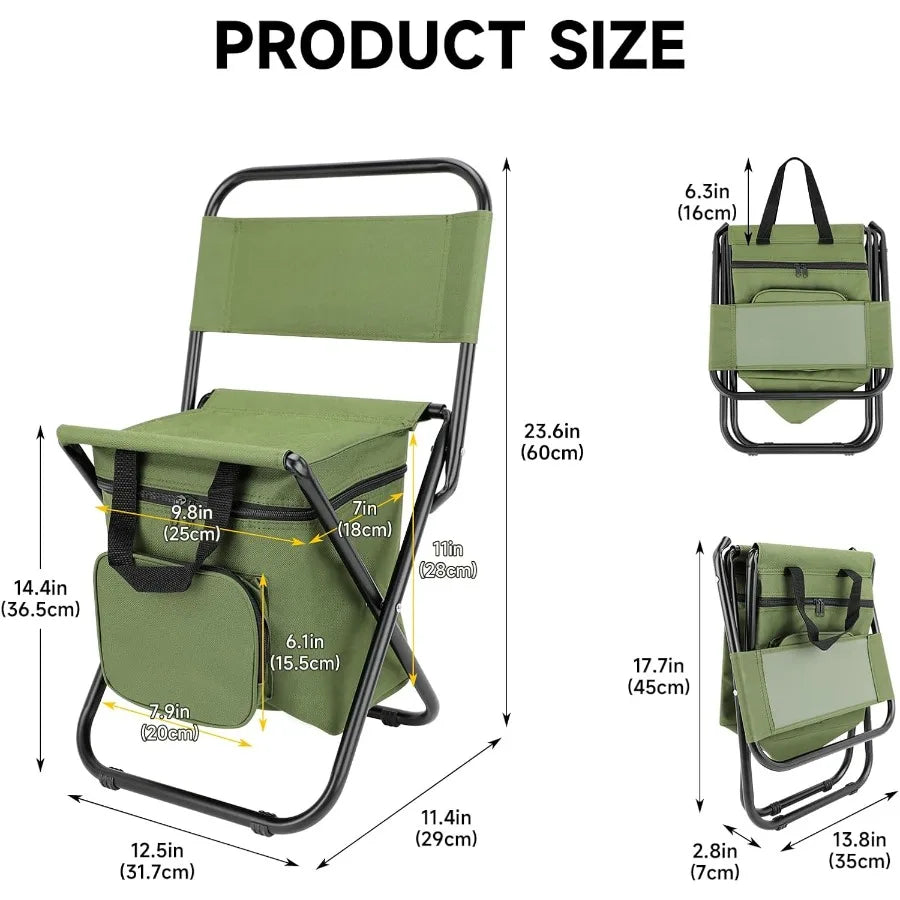 Fishing Chair with Cooler Bag Lightweight Foldable Backpack Camping Stool for Outdoor Fishing Hunting Gear Portable Insulated C