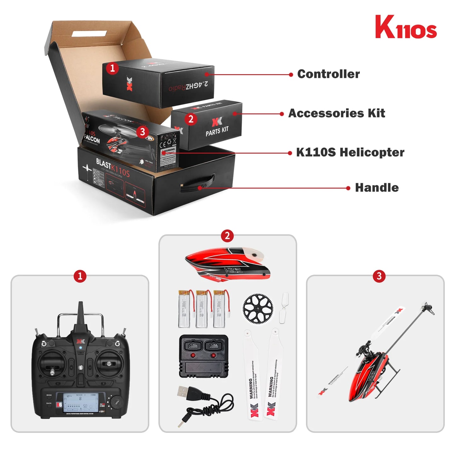 WLtoys K110S RC Helicopter 3D 6G Brushless With 3 Batteries
