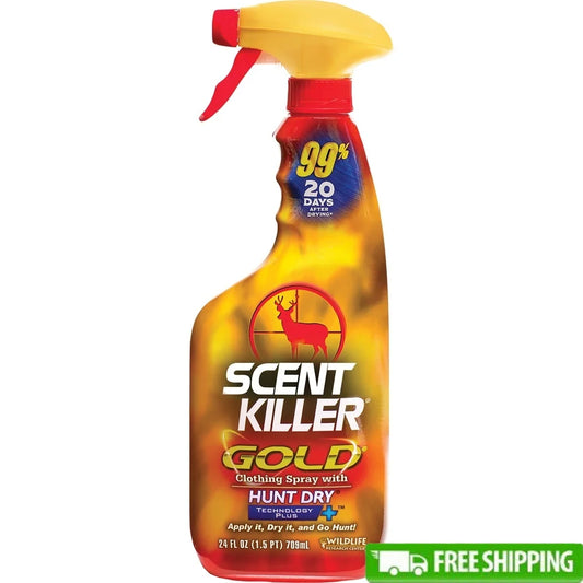 Scent Killer Gold Spray 24 fl oz Long Lasting Odor Eliminator Hunting Clothes Maximum Performance HUNT DRY Technology Effective