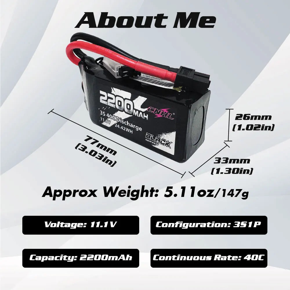 CNHL 3S 2200mAh LiPo Battery 11.1V 40C 2 Pack XT60 RC FPV