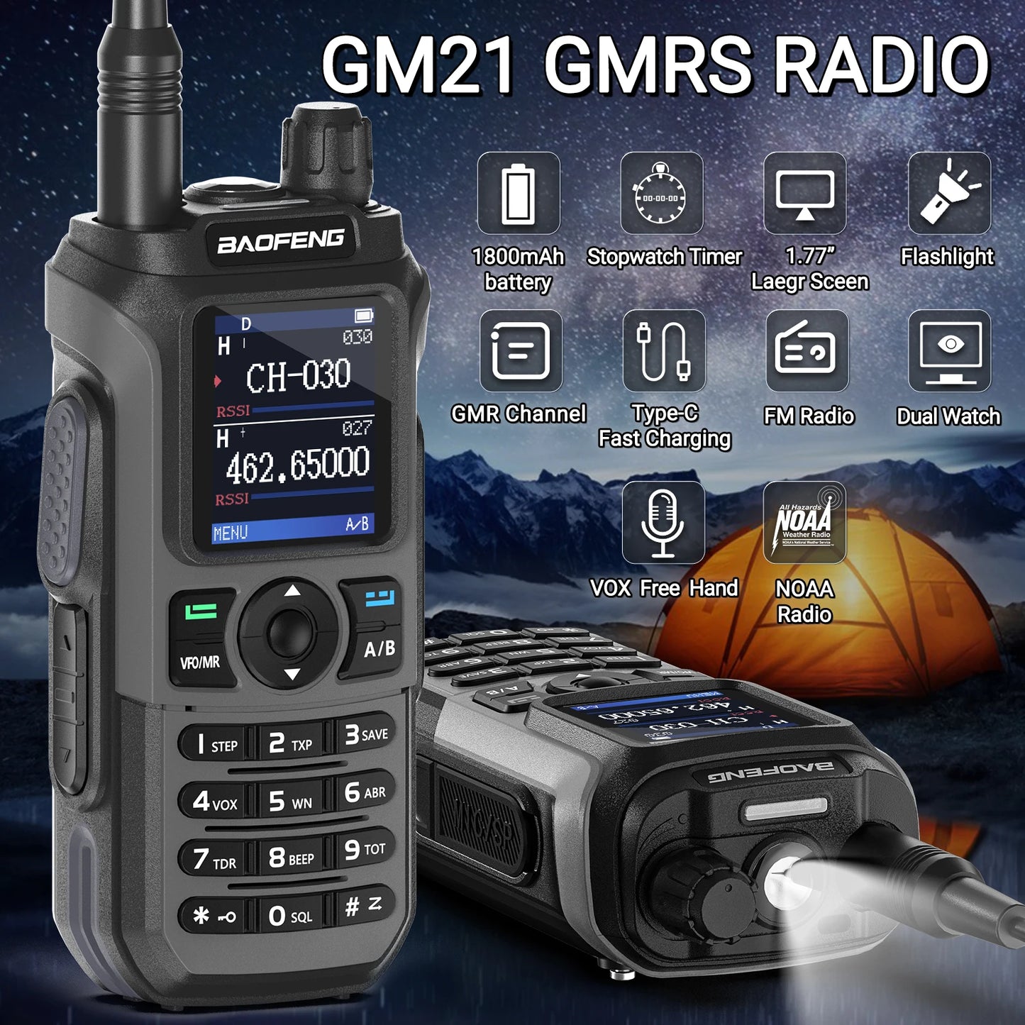 Baofeng GM21 Pro Walkie Talkie Type C NOAA Two Way Radio