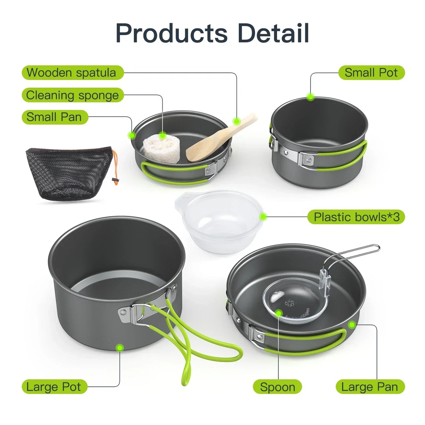 Lixada Portable Outdoor Tableware Camping Cookware 2-3 People Multifunctional Portable Cooking Set for Outdoor Stove