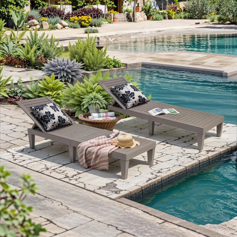 Set Of 2 Outdoor Pool Lounge Chairs 5 Position Adjustable