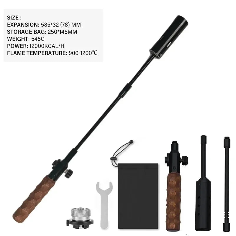 Wood Handle Removable Three-stage Gas Burner Gun Outdoor Camping Torch Cooking Bbq Igniter Cassette Gas Tank Highpower Flame Gun