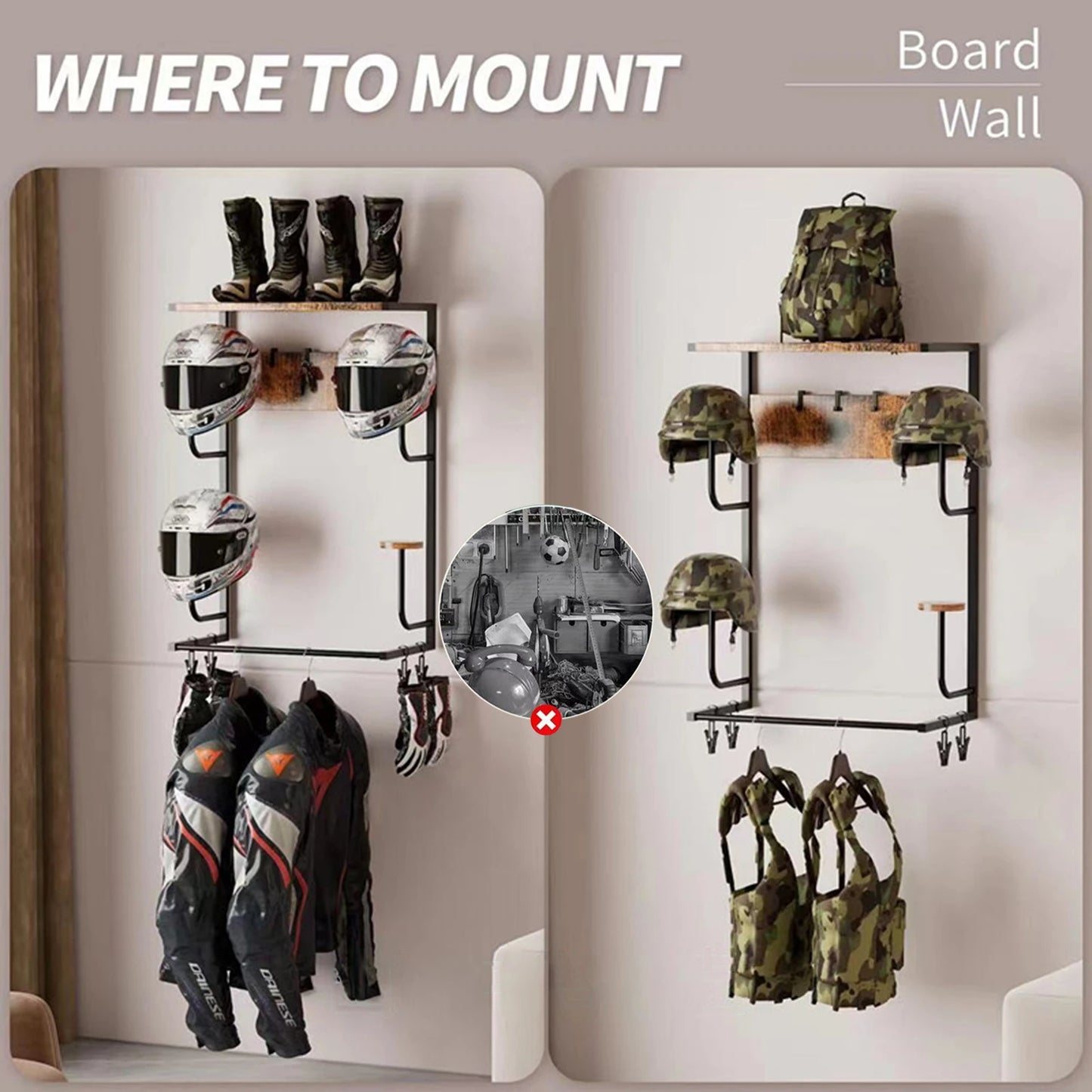 CN Guangdong Motorcycle Helmet Wall Mount Rack With Hooks