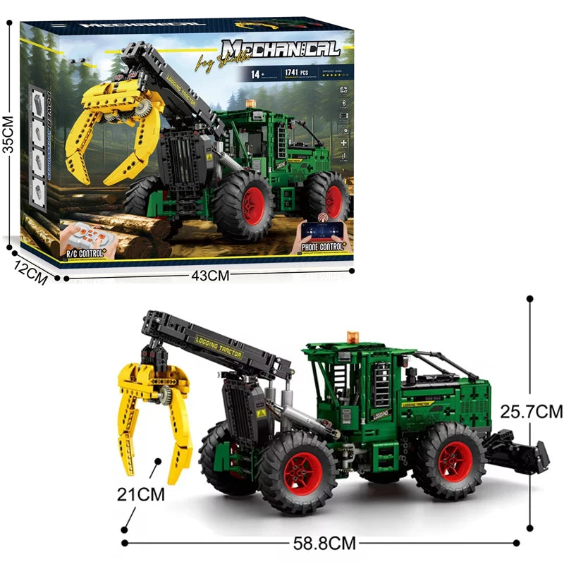 1741PCS RC Timber Tractor Building Blocks Farm Tractor Technology Electronic Remote Control Car Bricks Model Kids Toys Idea Gift