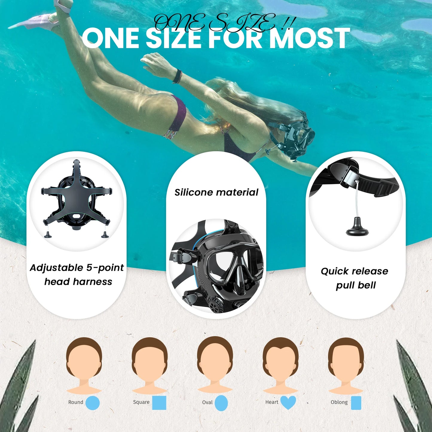 TUDIVING Full Face Diving Mask With Camera Mount 1L 2L