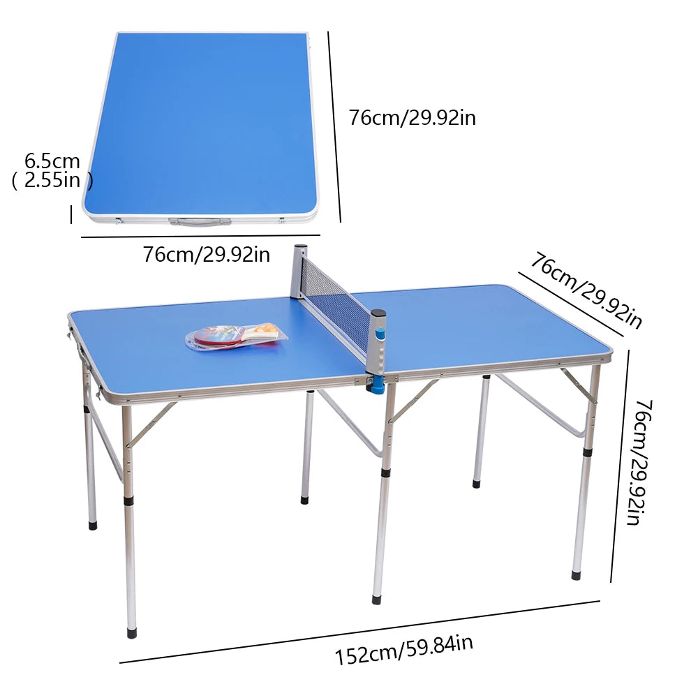 Portable Foldable Table Tennis Set for Kids & Adults - Indoor/Outdoor Ping Pong Game Kit with 2 Paddles & 3 Balls, Blue