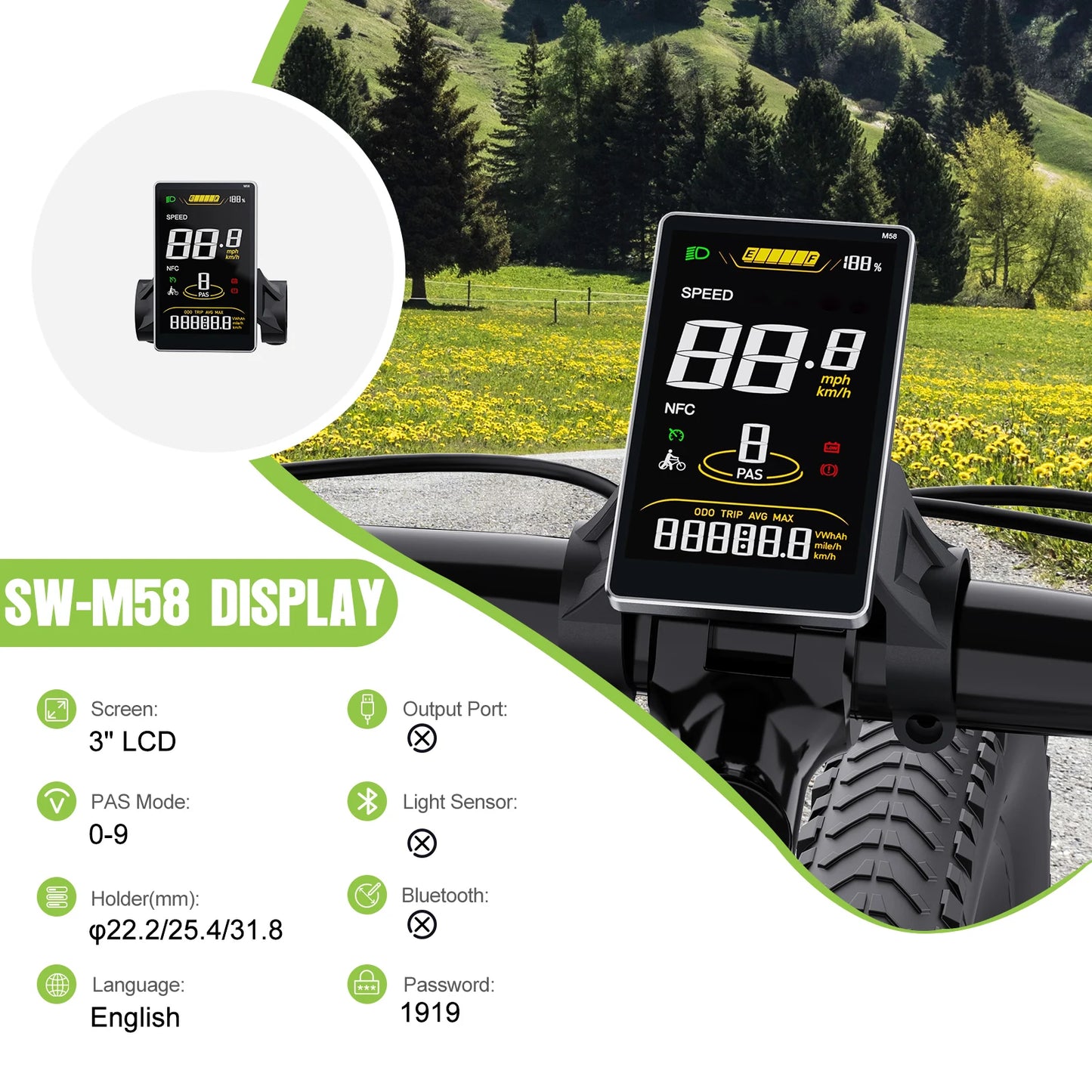 TFT Bike Display DPC18 DZ40 500C C961 UART Bluetooth IP65