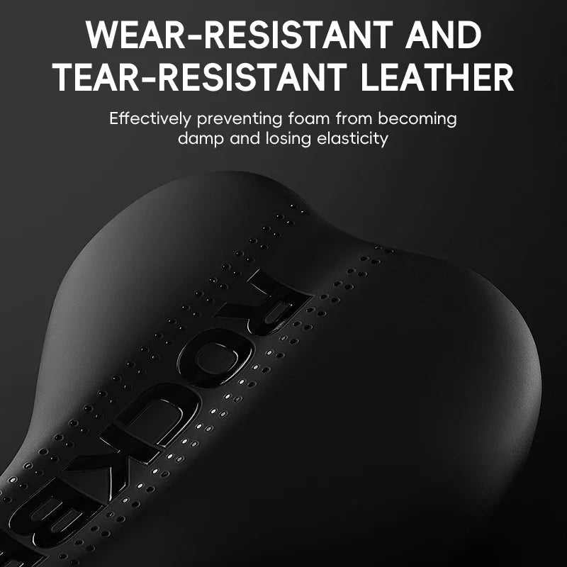 ROCKBROS Bike Saddle Road Steel Rails MTB Bike Cushion Comfortable Shock Absorption Wear-Resistant PU Leather Cycling Saddle