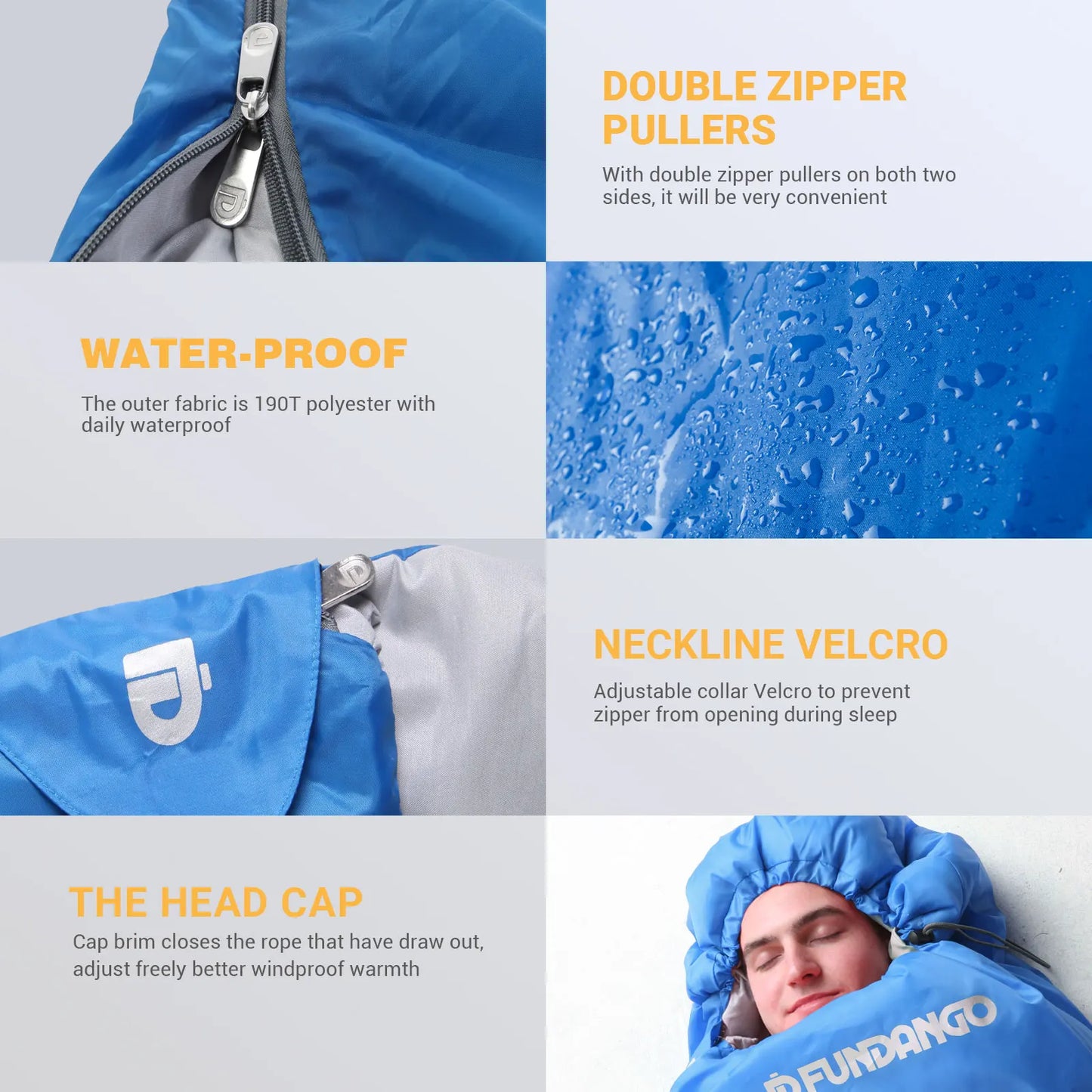 FUNDANGO 3-in-1 Double Sleeping Bag, Family Couple Camping Backpack Trip, Waterproof and Warm and Lightweight, with 2 Pillows