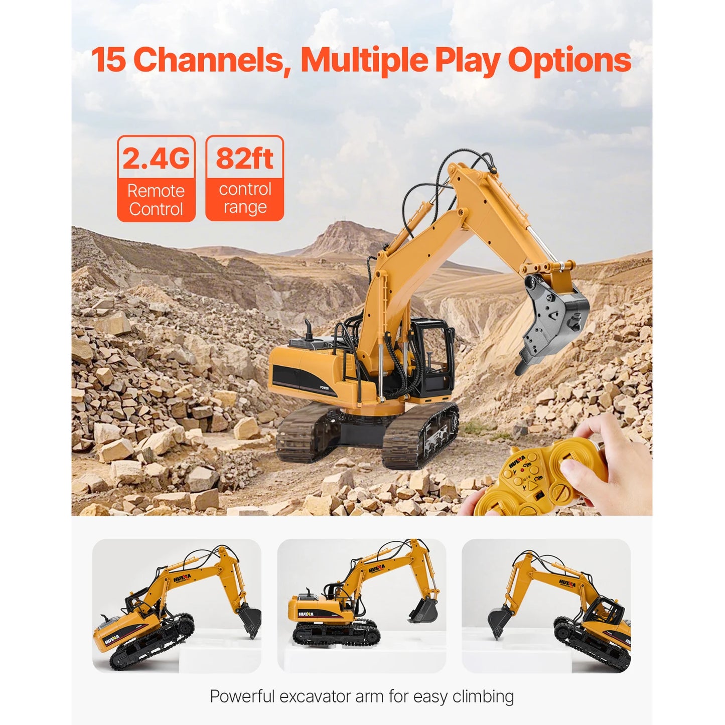 VEVOR 2.4G Remote Control Excavator Dump Truck 3 in 1 RC Model Car Digger Toy with Light & Sound Construction Vehicle for Kid