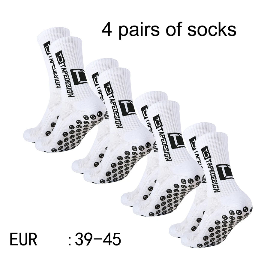 Football Socks Mid Tube Glued Non Slip Breathable 4 Pairs