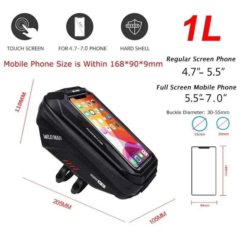 WILD MAN Rainproof Bicycle Handlebar Bag Touch Screen Cycling Phone Bag Bike Bag 7.0" Phone Case Bag Bicycle Accessories